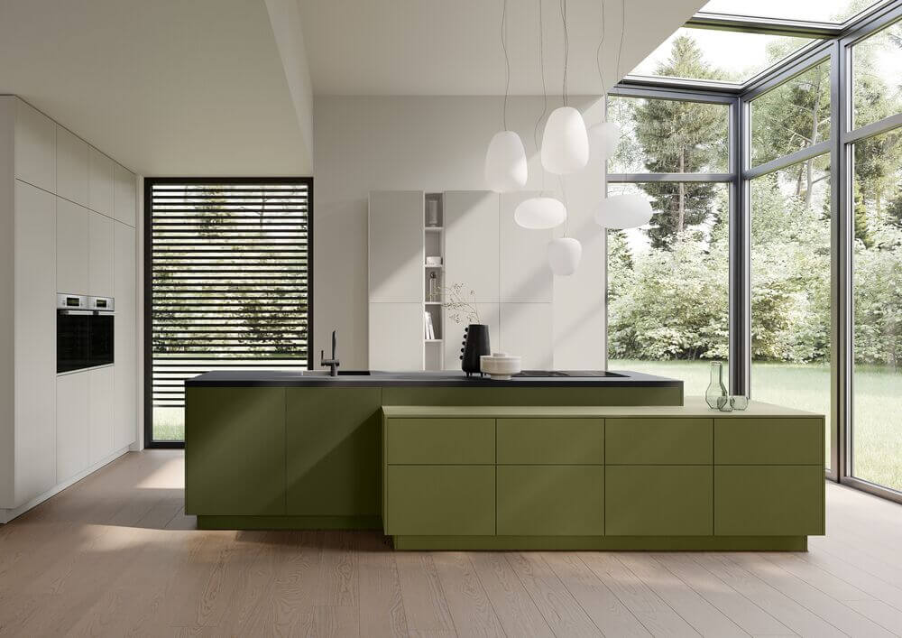 Häcker Design Inselküche Olivgrün